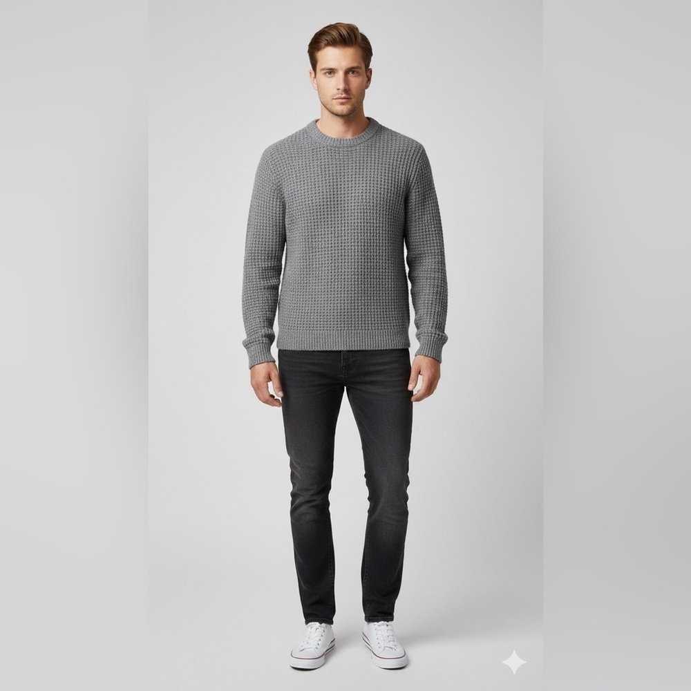 Arket men's wool blend chunky crew neck knit sweater gray small